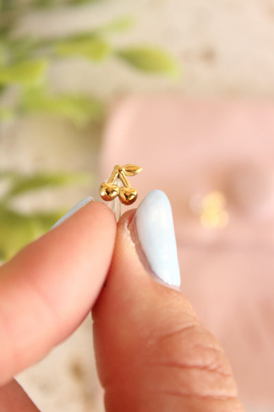 Cherry: Gold Clip-On Studs