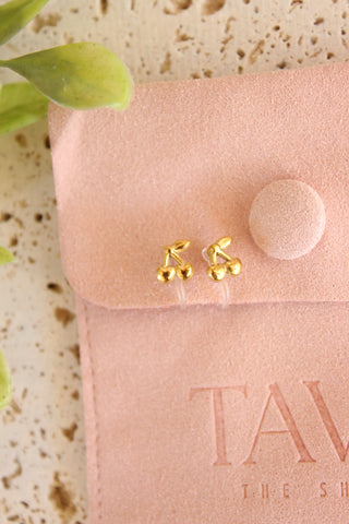 Cherry: Gold Clip-On Studs