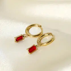 14mm Ruby Rectangle Huggie