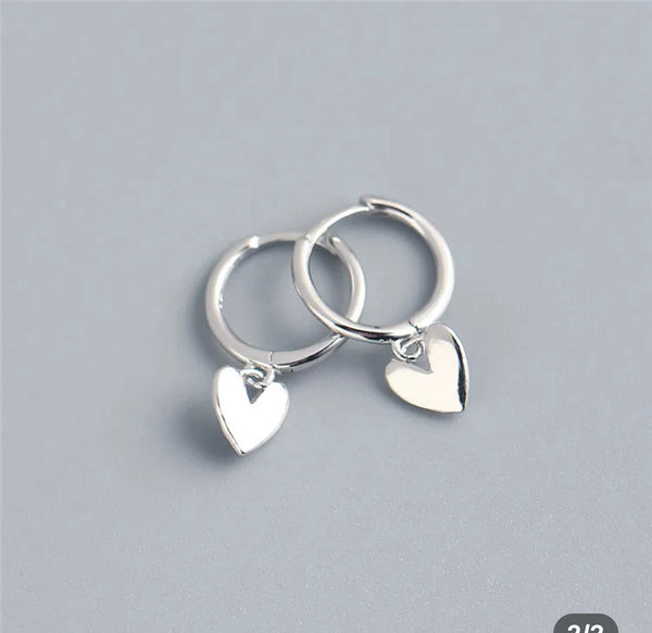 9mm Silver Heart Charm Huggie