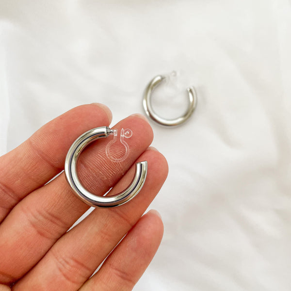 Diane - 25mm Silver Clip-On Earrings