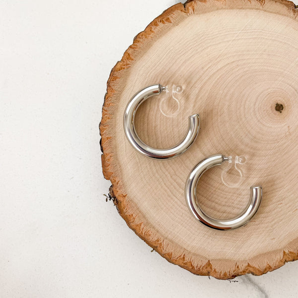 Diane - 25mm Silver Clip-On Earrings